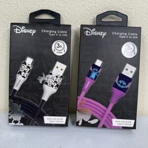 Disney Type C to USB 3 ft Charging Cable Mickey Mouse & Stitch NIB